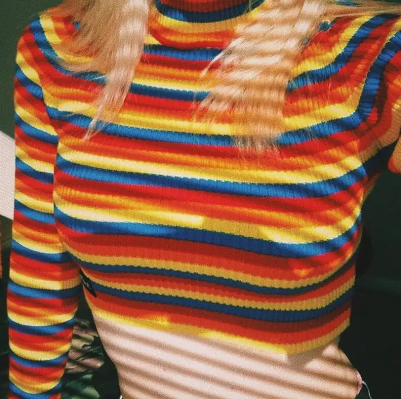 

winter women turtleneck fashion rainbow knitted pullovers sweater