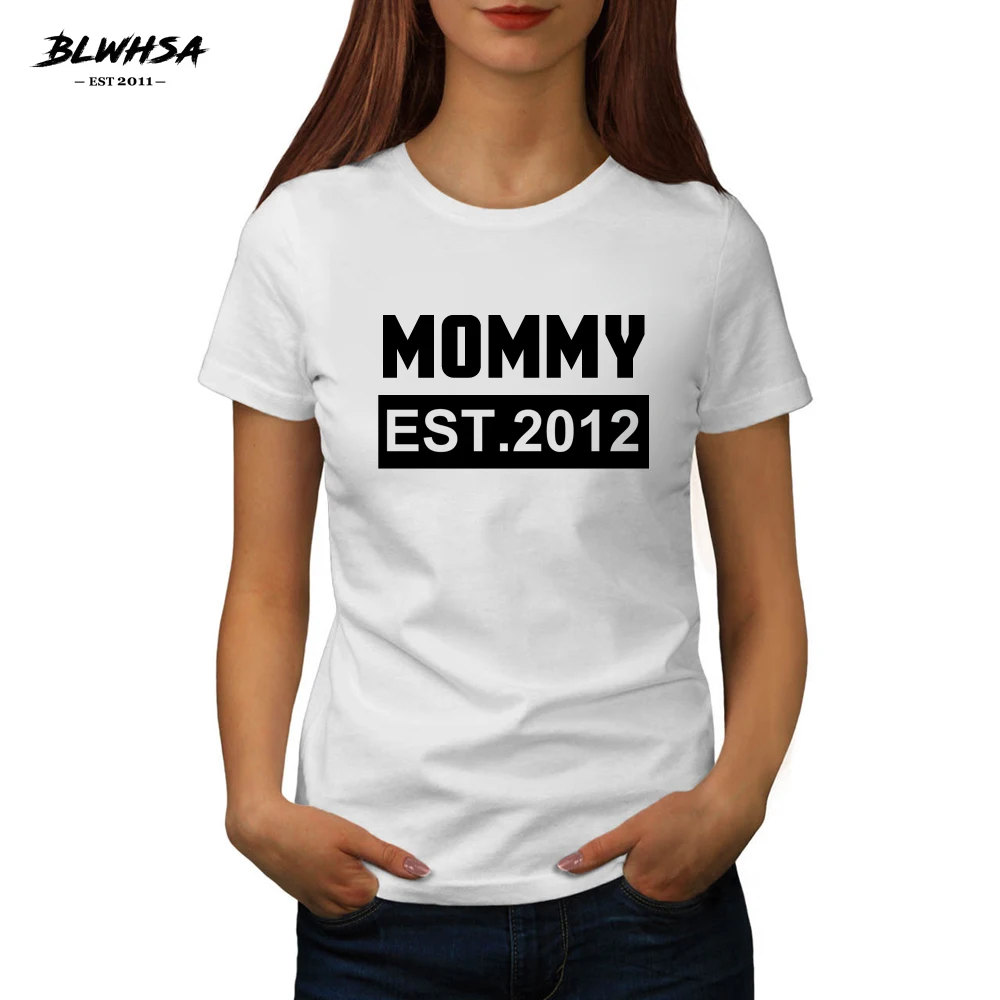 Модная футболка BLWHSA с забавным принтом надписи Mommy EST 2012 Женская Повседневная