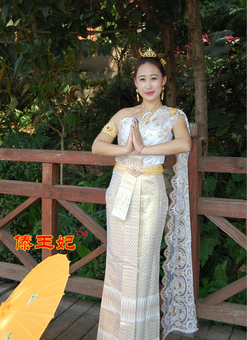Китайская вышивка одежда дай принцесса Таиланд свадебное платье дай невесты белый без рукавов Один шаль на плечи свадебный наряд