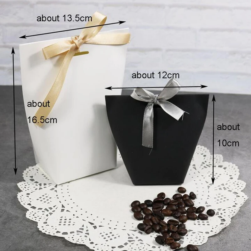 5pcs пустая белая крафт бумага черный бумажный пакет коробка конфет DIY для