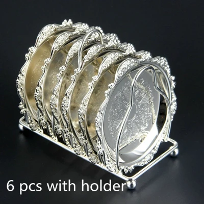 Six pcs silver Коктейльная подставка для напитков винтажная Золотая Серебряная металлическая тарелка из цинкового сплава чайная Подставка для напитков - Цвет: Six pcs silver