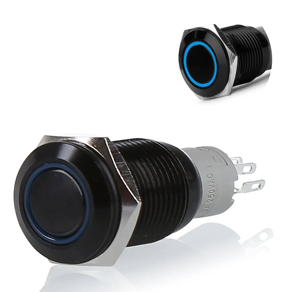 5 шт. DC12V 16 мм 5/8 &quotсинее кольцо Led металлический Мгновенный кнопочный