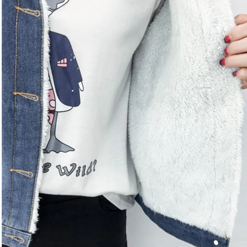 Женское джинсовое пальто большого размера 5XL из плотного бархата тонкая теплая - Фото №1