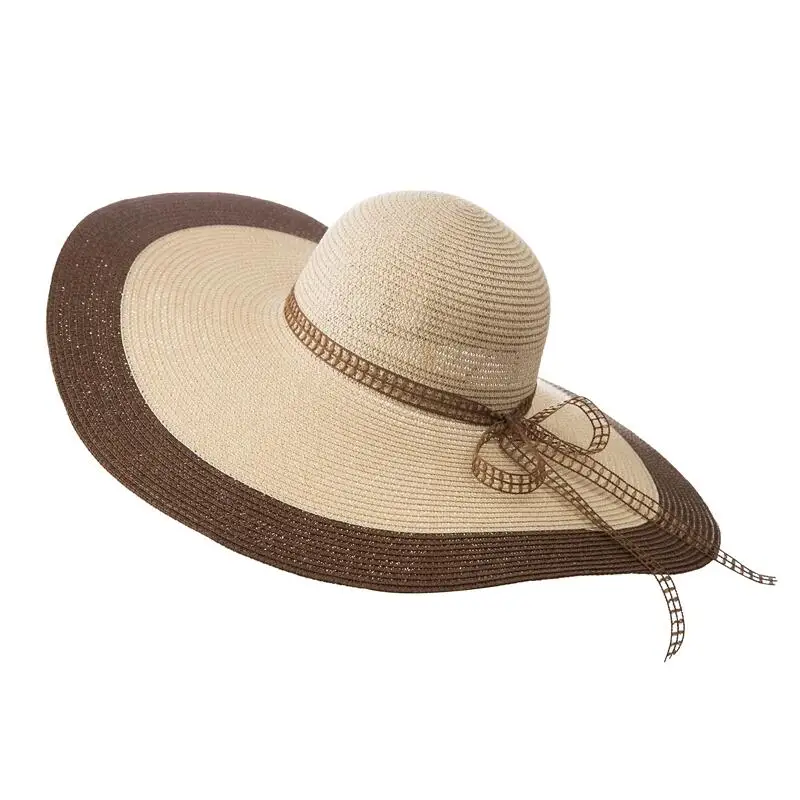 

SUOGRY New Arrival Straw Sun Hat Women Summer Beach Sunscreen UV Hat Girls Hat Khaki Striped Casual Sun Beach Cap