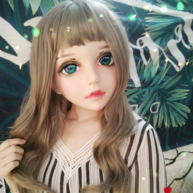

(Hua-04) Женская милая девочка резиновая полуголовая маска кигуруми с BJD глазами Косплей японское аниме ролевая маска Лолиты кросс-платье кукл...