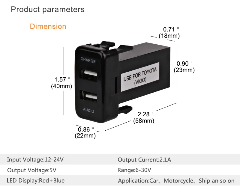Автомобильный USB интерфейс разъем зарядное устройство адаптер и USB аудио вход Разъем для TOYOTA Hilux VIGO с USB аудио 5 в 2.1A USB разъем