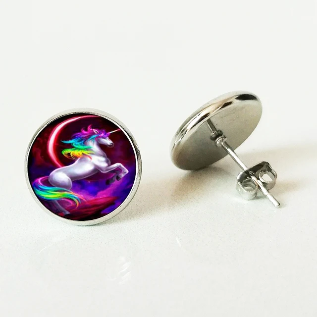 

fashion Stud earring round glass crystal earring unicorn fancy jewelry style art gifts