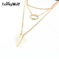 longway punk style accessories gold color chain multi layer necklace circle pendant maxi necklace women jewelry sne160047103