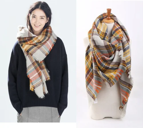Женский зимний шарф в клетку SELLWORLD теплый длинный 16 стилей 2021|women winter scarf|brand fashion