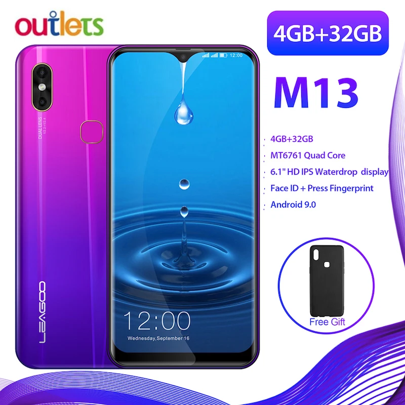 LEAGOO M13 смартфон с 6 1-дюймовым дисплеем четырёхъядерным процессором MT6761 ОЗУ 4 Гб