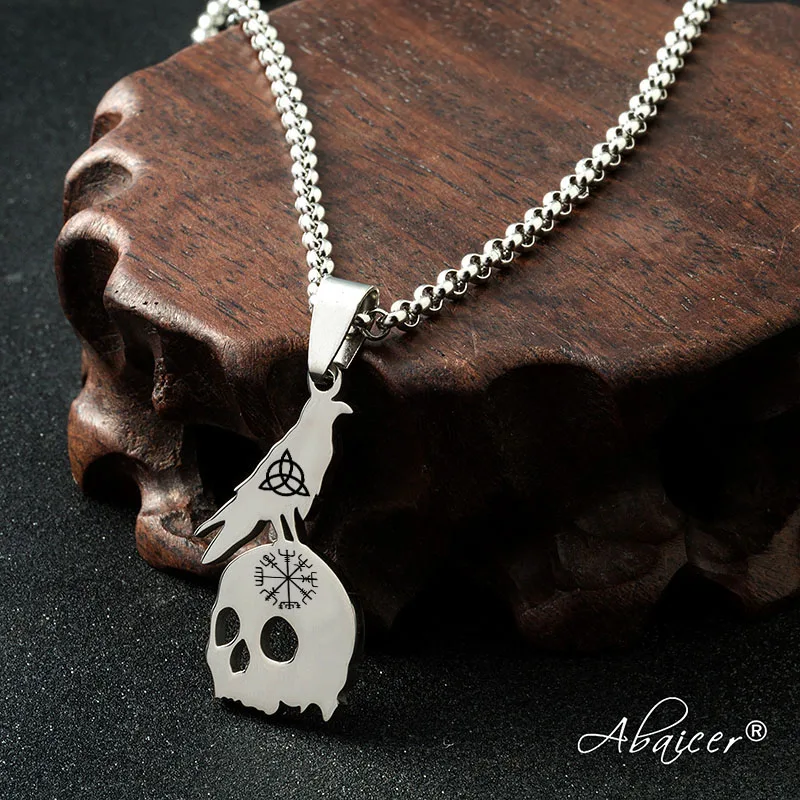 Abaicer-Viking Odins защита sigili Raven на черепе ожерелье из нержавеющей стали