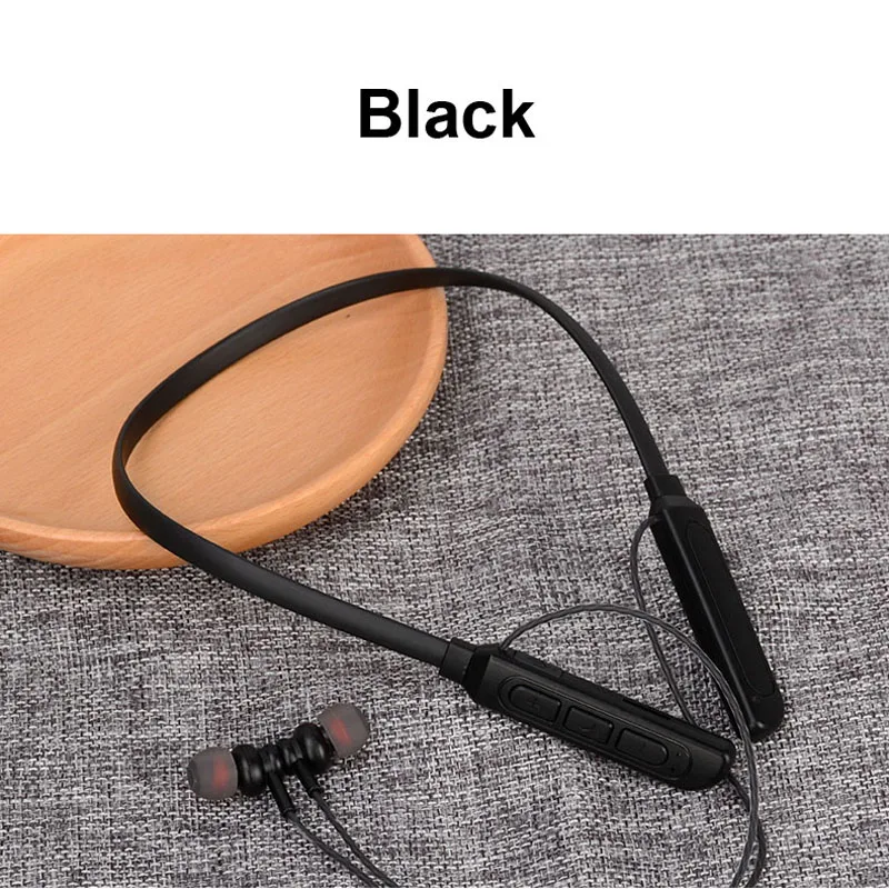 Black EKONEDA стерео магнитные TF карты Bluetooth наушники спортивные беспроводные шейные Bluetooth гарнитура наушники с микрофоном - Цвет: Black