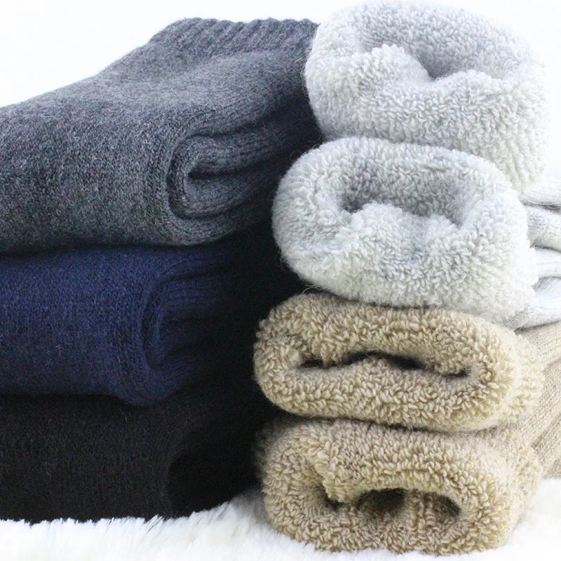 1 lot=3 pairs=6 pieces Wool socks warm socks plus thick velvet solid color thickening winter wool socks Men's socks 2021 winter