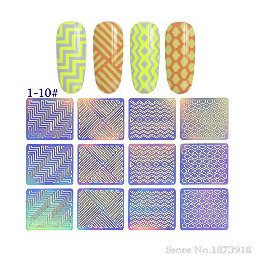 10 12 насадок/листов DIY наклейки для украшения ногтей 24 вида выбор шаблонов виниловые ногти искусство маникюра трафарет шаблон наклейки - Цвет: 10