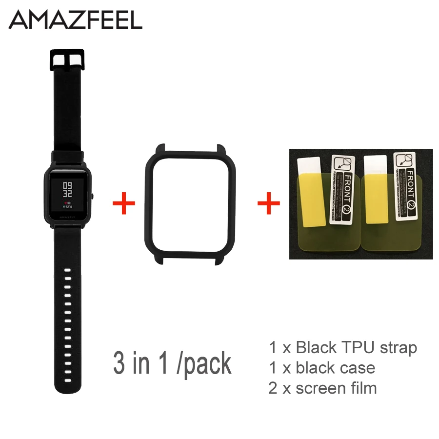 3 в 1 сменный Браслет Для Xiaomi Amazfit Bip Молодежный ремешок двойной цвет ТПУ силиконовый ремешок для часов Huami Amazfit браслет - Цвет: black strap-black c