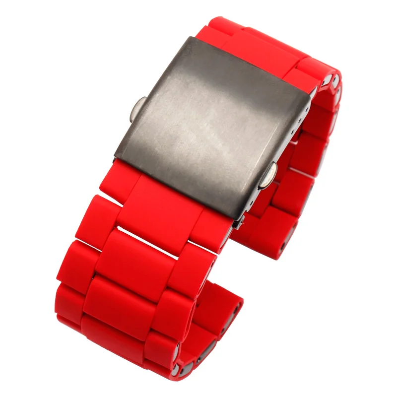 Waterproof silicone bracelet for diesel watch band 28mm DZ7396 DZ7370 DZ428 rubber and stainless steel watchband mens strap - Цвет ремешка: Красный
