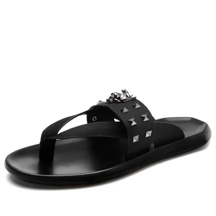 Новинка 2017 г. мужчин флип-флоп сандалии с заклепками повседневная обувь на