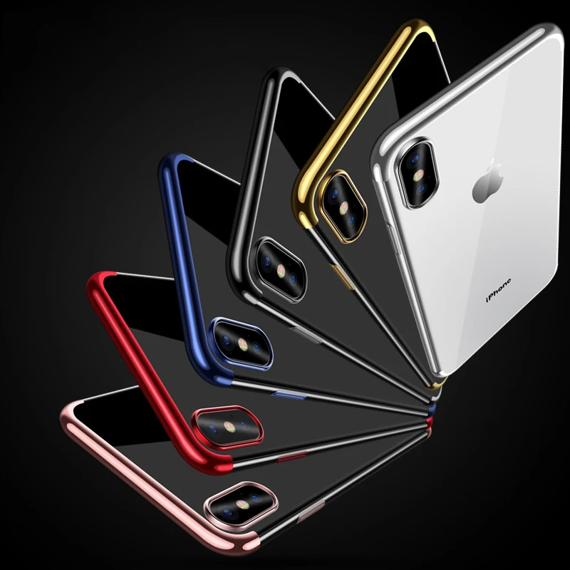 

Suntaiho For iPhone Transparent Soft TPU Phone Case For iPhone XS Max XR 8 7 6 6S Plus case Electroplating Silicone Cover coque