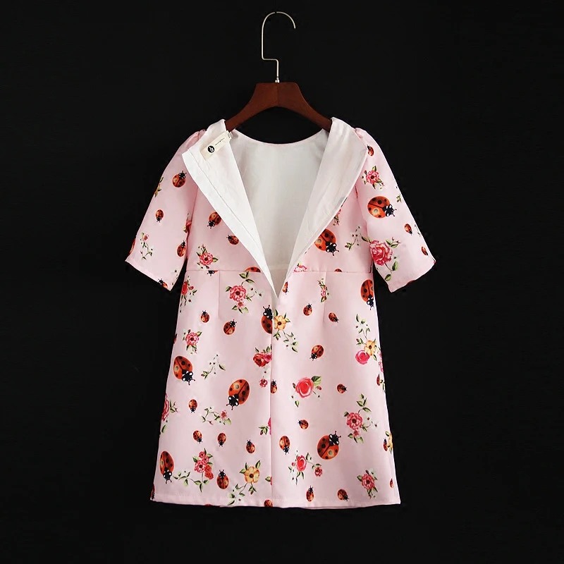 Осеннее Брендовое розовое детское платье с короткими рукавами и цветочным