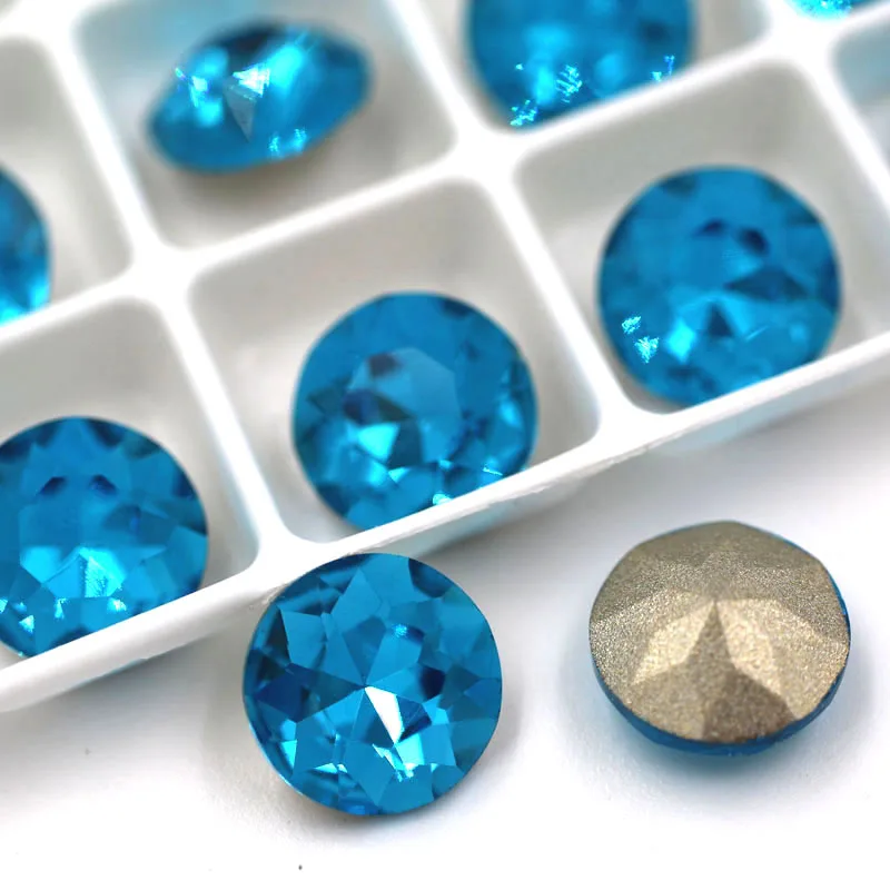 Sea blue Новое поступление остроконечные клей на стекло стразы Высокое качество Кристалл круглой формы Стразы diy аксессуары для одежды - Цвет: Sea blue