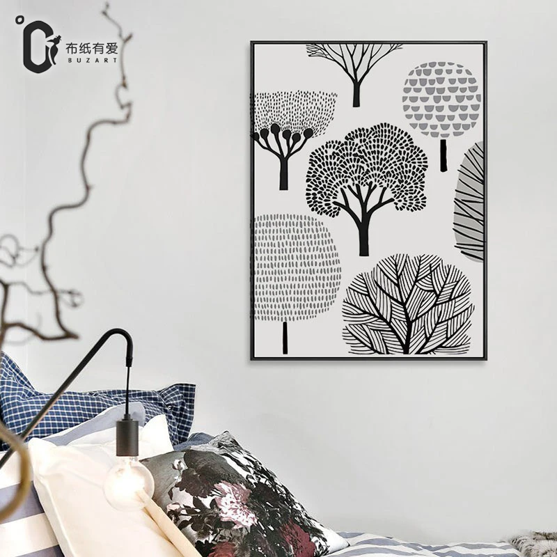Черно-белый лес Современное украшение для гостиной живопись диван фон на стену