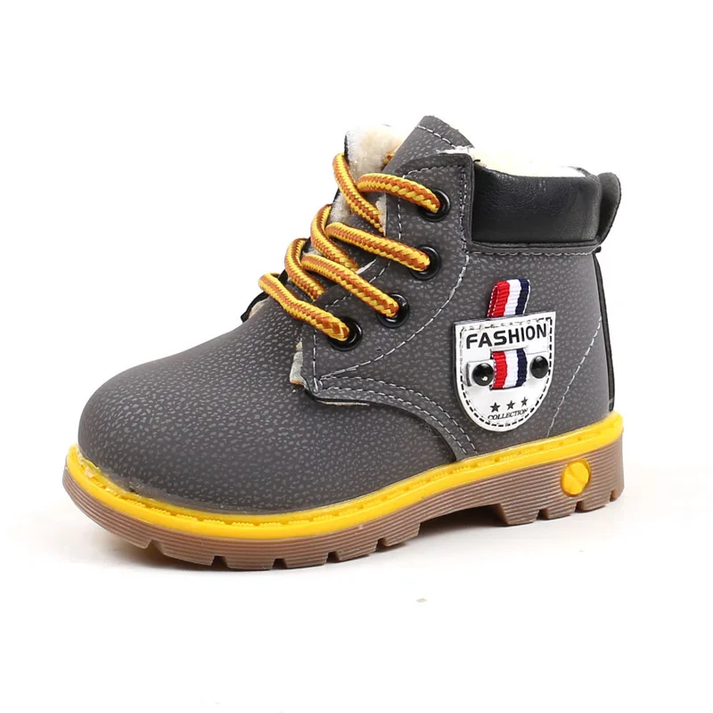Зимние Детские теплые хлопковые ботинки Ботинки Martin с кружевом для мальчиков и