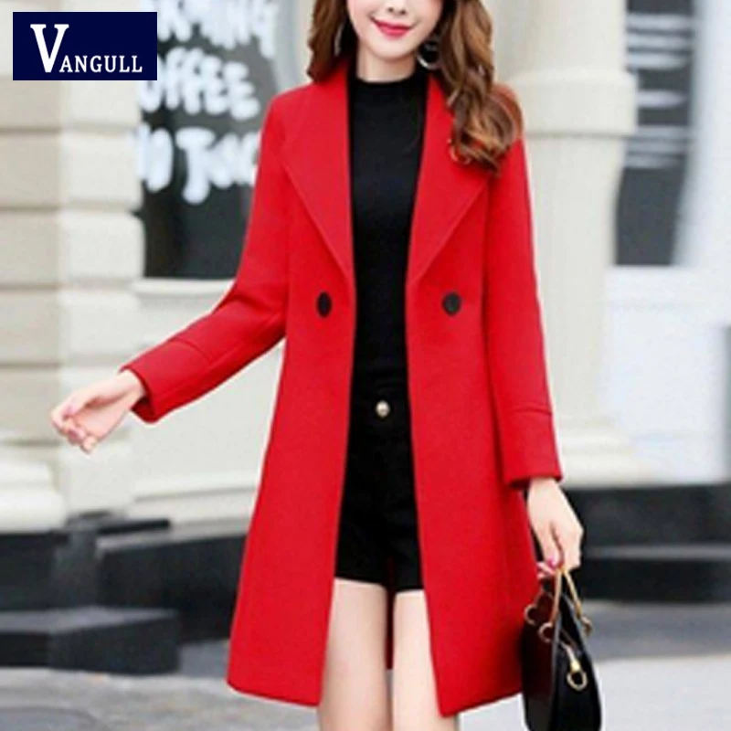 Vangull женские шерстяные пальто модные тонкие однотонные длинные куртки 2019 Осень