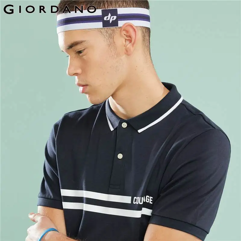 Giordano стрейчевая быстросохнущая футболка Poloс принтом на груди и короткими