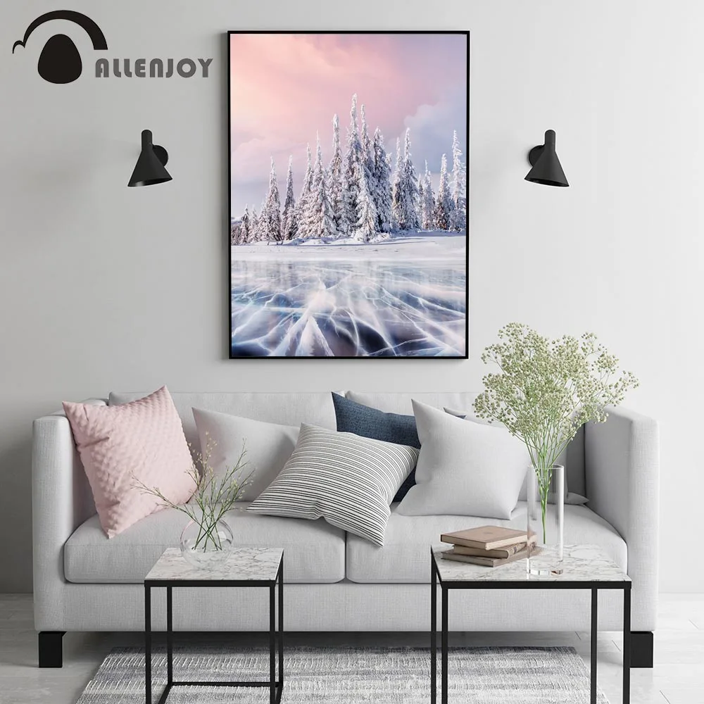 Allenjoy абстрактные картины зимний Снежный лес ледяные озера облако холст фото