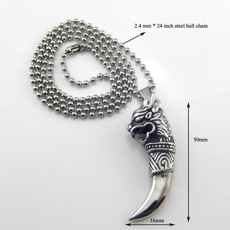 

Men' Jewelry Antique Silver Color Tribal Stark Wolf Fang Tooth Pendant Necklace Vintage Wolf Dragon Titanium Pendant Necklace