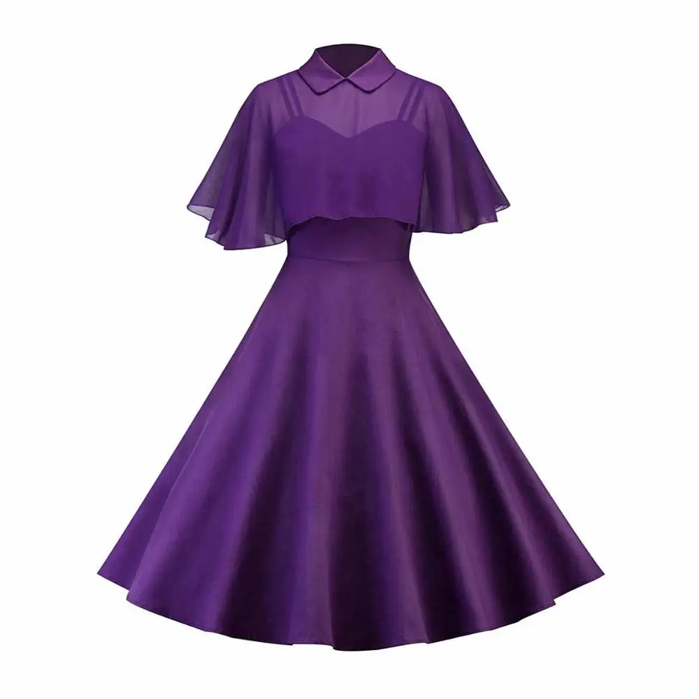purple goth dress Женское винтажное Готическая накидка, черное платье, осень, две части, сетчатая мантия, рукава, воротник Питер Пэн, элегантные ретро готические платья для вечеринок - Цвет: purple goth dress