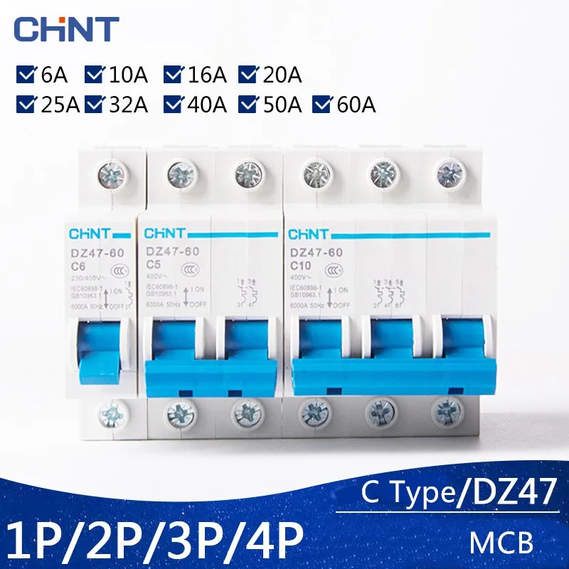 CHNT DZ47-60 1P однофазный бытовой MCB мини-выключатель MCB, воздушный выключатель типа C