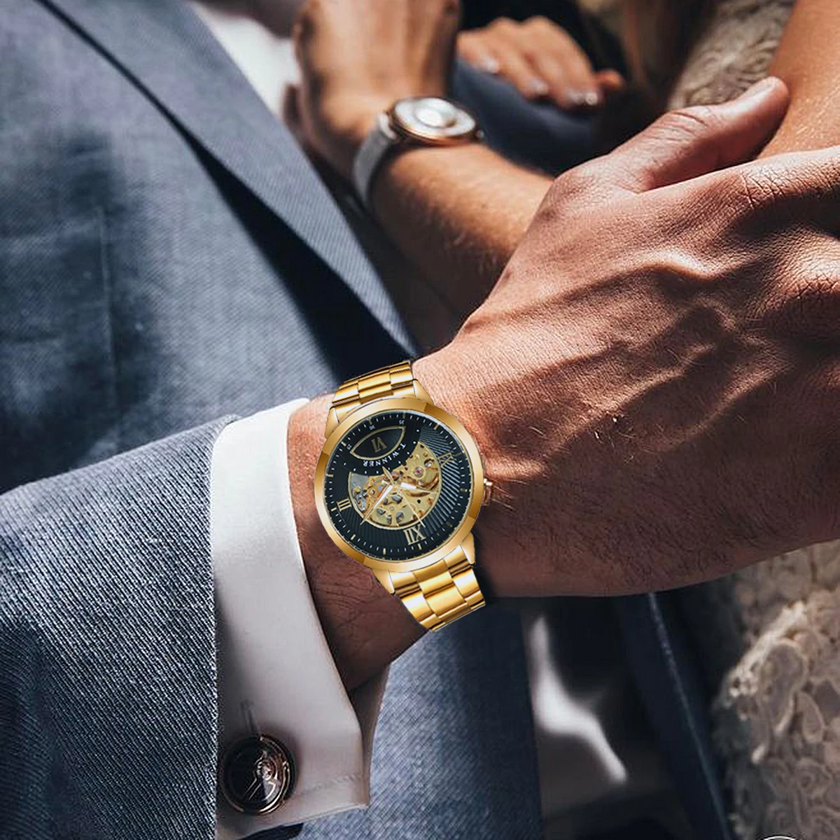 Часы наручные WINNER Мужские механические брендовые Роскошные модные деловые