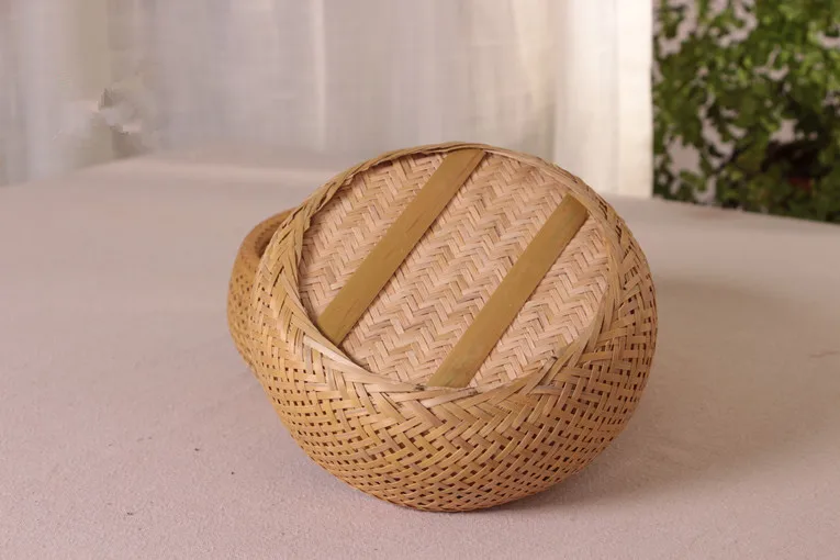 

Round Bamboo Woven Storage Baskets Eco-Friendly Fruits Basket Candies/Vegetable Storage Box Kitchen Organizer