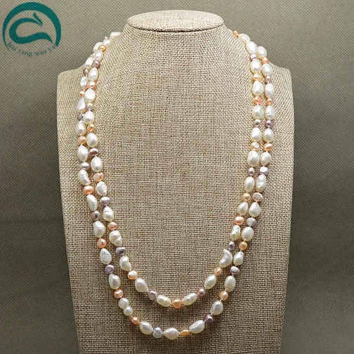 

150cm Long Pearl Jewellery,Natural White Pink Lavender Baroque Freshwater Pearl Necklace,New Free Shipping