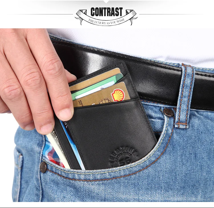 RFID blocking Genuine Leather Men Small Wallet Business Real Leather Anti-RFID Male credit card& ID holder With Coin Pocket