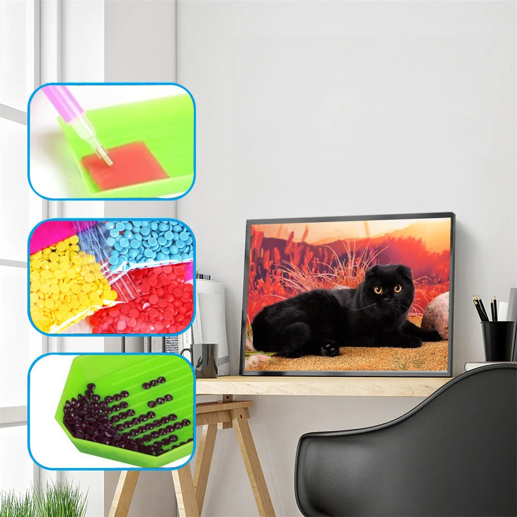 Модный домашний декор 5D DIY алмазная живопись черная кошка животные Алмазная