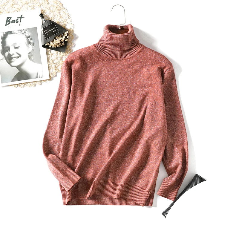 Черный свитер водолазка Женский пуловер эластичный вязаный ребристый джемпер