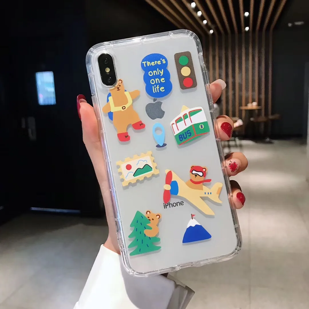 Корейский как стикер мультяшка милый кролик влюбленных чехол для iPhone X XS MAX XR 6 6s 7 8