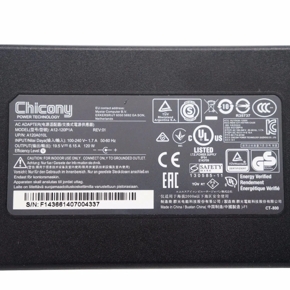 Chicony 120W Мощность адаптер для MSI GE60 GE70 GP60 PE62 GE72 GF63 GS60 GS70 переменного тока постоянного тока ноутбук Зарядное устройство A12-120P1A 19,5 V 6.15A