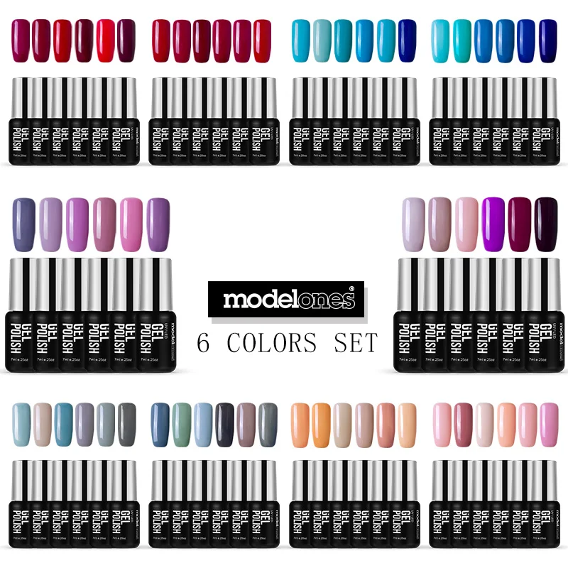 Modelones 6 шт цветная серия Гель-лак для ногтей Набор сделай сам французский стиль