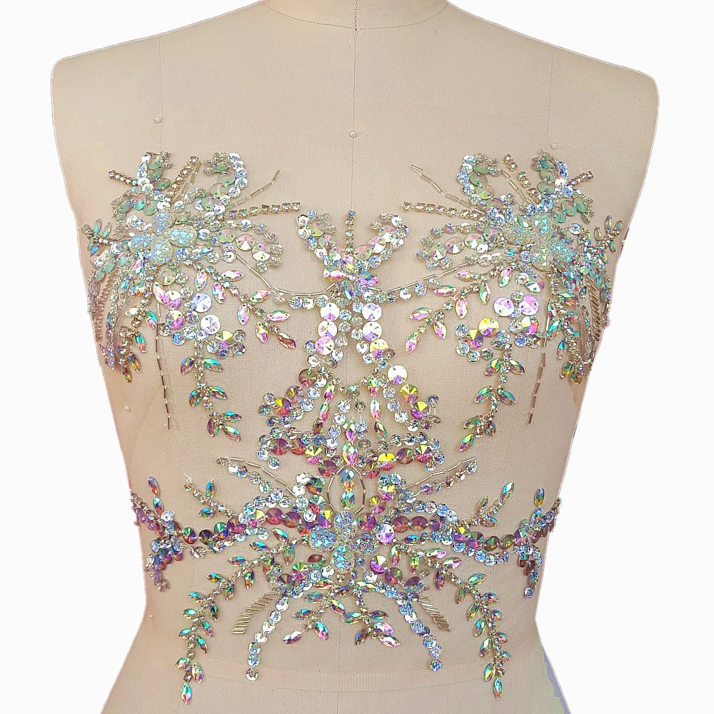 

Haut Clear ab 34x34cm Sew On Crystal Sequins Rhinestone Appliques Patch Trim Sewing For Crafts Wedding Evening Gown Decorations