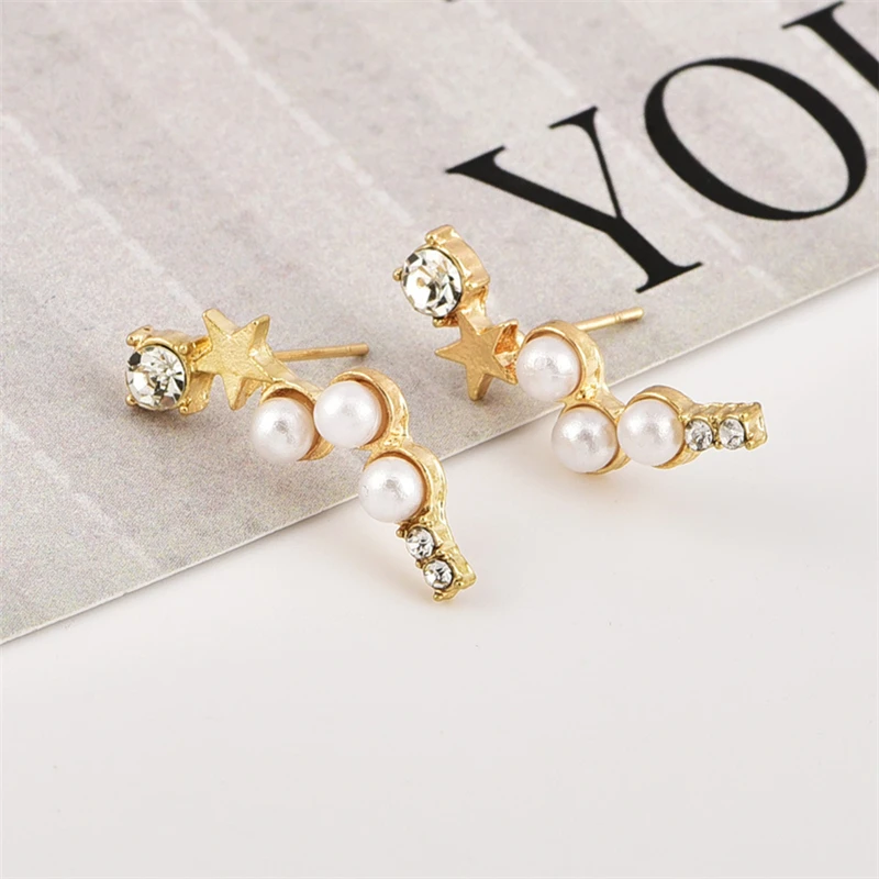 2019 корейские модные жемчужные серьги хрустальные гвоздики с пятиконечной