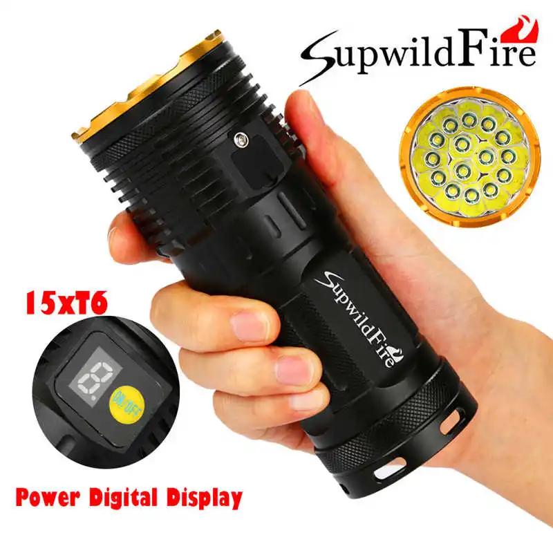 Supwildfire мощный светодиодный фонарик 50000LM 15 x XM-L T6 светодиодный цифровой дисплей охотничий фонарик 18650 Аккумулятор#3o4