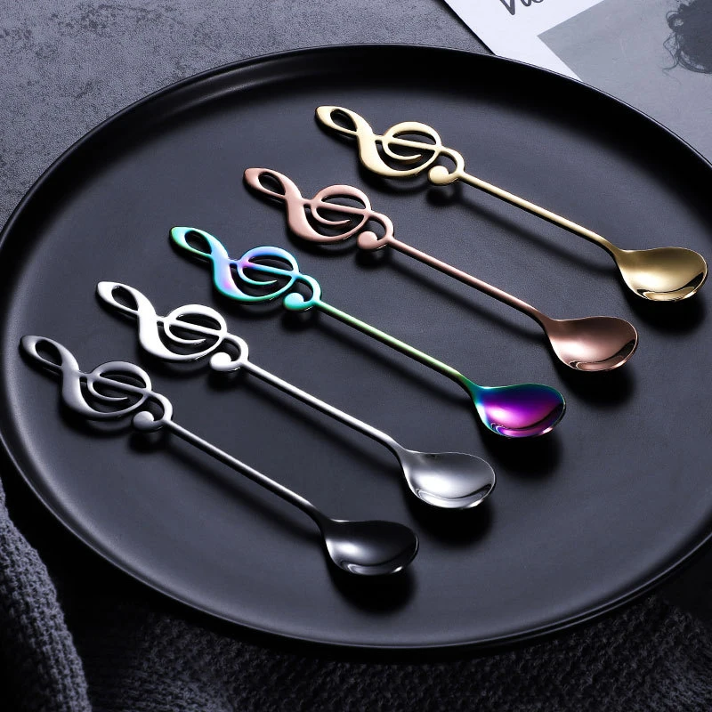 

Musical Note Handle Coffee Tea Spoons Colorful Round Scoop Stainless Steel Mixing Spoon Set Lovely Dessert Scoops Christmas 5pcs