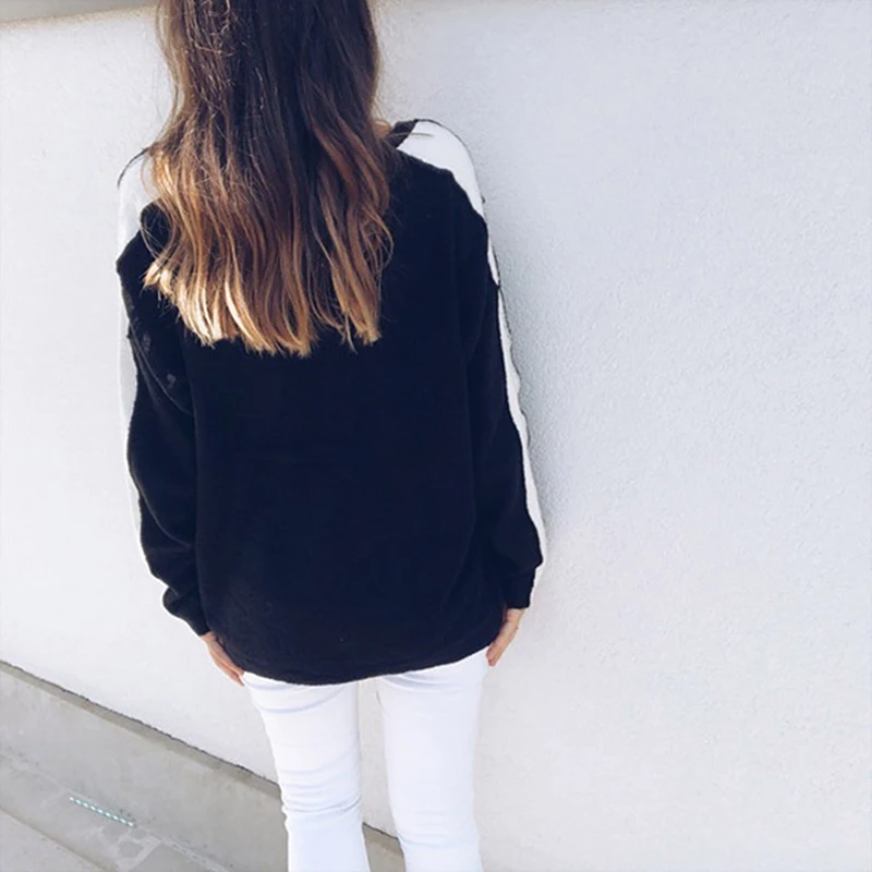 Women Casual Long Sleeve Deep V Neck Pullovers Autumn Loose Knitted Sweater Fashion Patchwork Color Tops | Женская одежда