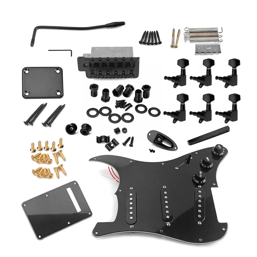 

Electric Guitar Full Set DIY Accessories Kit Including Prewired Pickguard Bridge SSS Pickups and Other Accessories Black