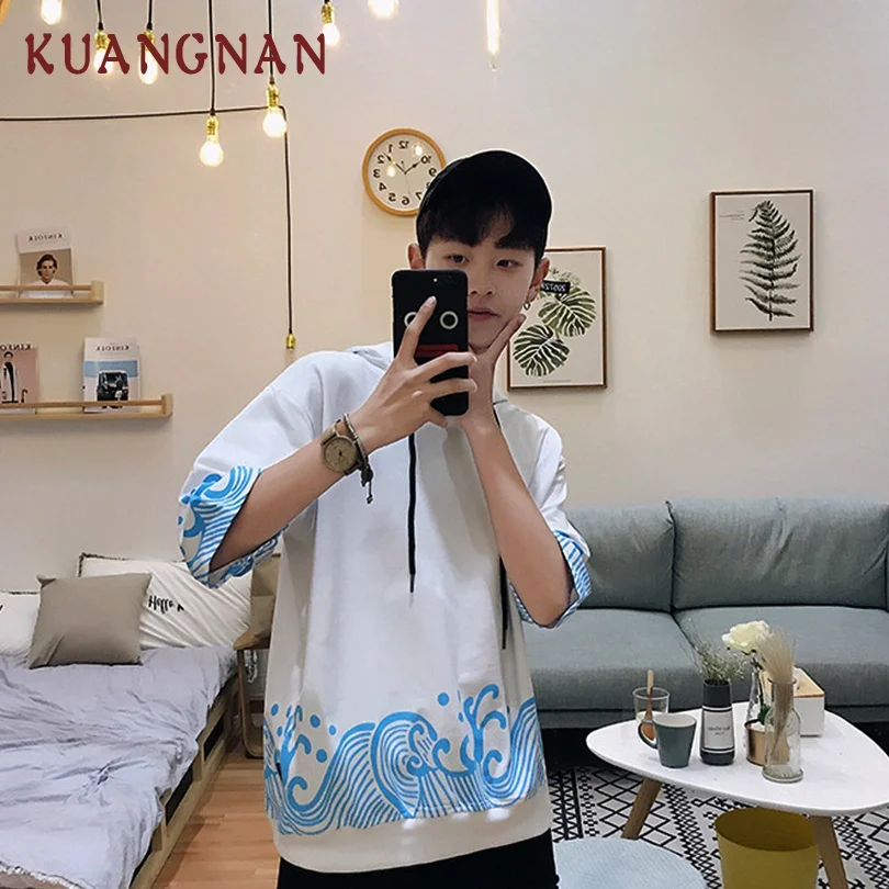 KUANGNAN мужские толстовки Harajuku белая толстовка мужская Японская уличная одежда