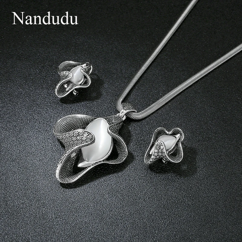Nandudu, Ретро стиль, металл, с опалом, камень, пентант, ожерелье, серьги, кольца, ювелирные наборы, рок, панк стиль, ювелирная серия для женщин, подарок