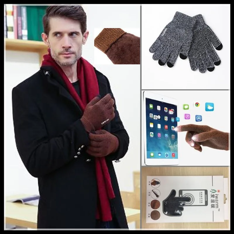 20p! Top-end Lovers Winter Sporting Warm 3-Finger Touch Screen Gloves for iphone Smart Phone,Woolen Knitted,non-slip,Neri Velvet